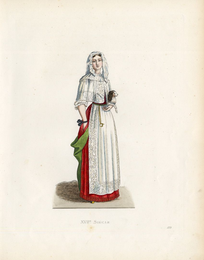 , Antique Print-LADY-DRESS-DOG-FRANCE-Duplessis-1867, Pictura Antique Prints