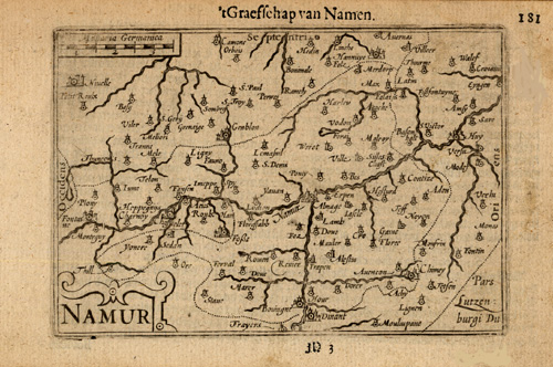 , Antique Map-NAMEN-NAMUR-BELGIUM-Bertius-Hondius-1608, Pictura Antique Prints