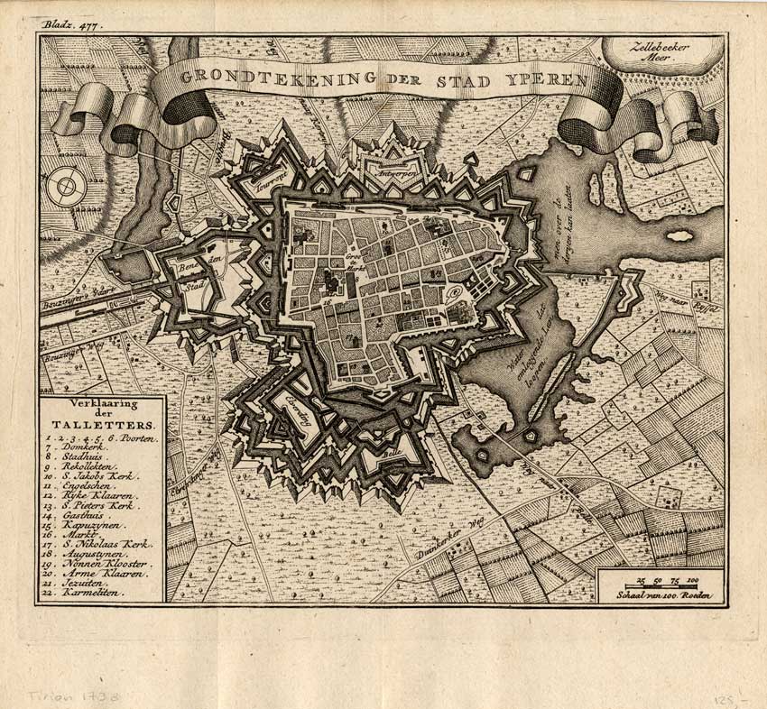 , Antique Print-YPRES-IEPER-FORT-BELGIUM-Tirion-1738, Pictura Antique Prints