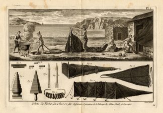 11 Antique Prints-FISHING-NETS-HOOKS-Panckoucke-1784