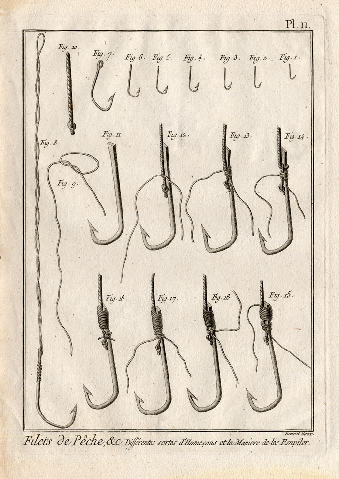 , 11 Antique Prints-FISHING-NETS-HOOKS-Panckoucke-1784, Pictura Antique Prints
