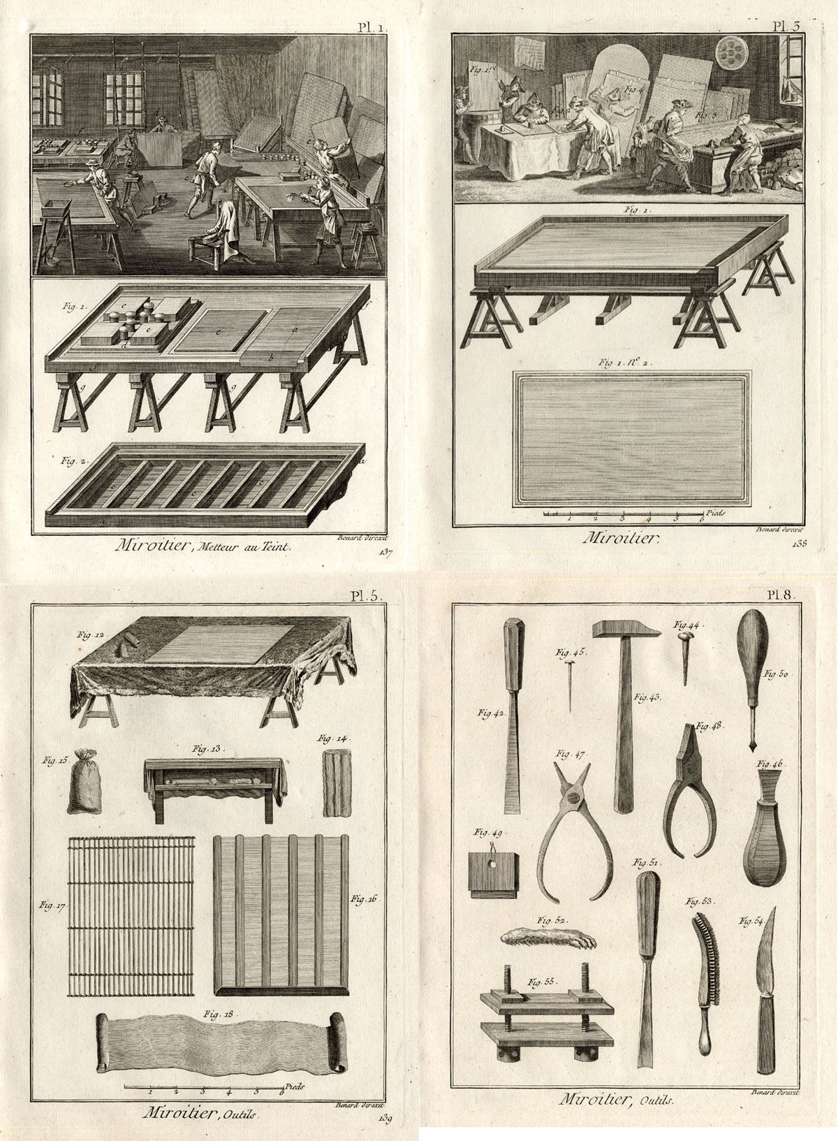 , 8 Antique Prints-MIRROR MAKING-Panckoucke-1784, Pictura Antique Prints