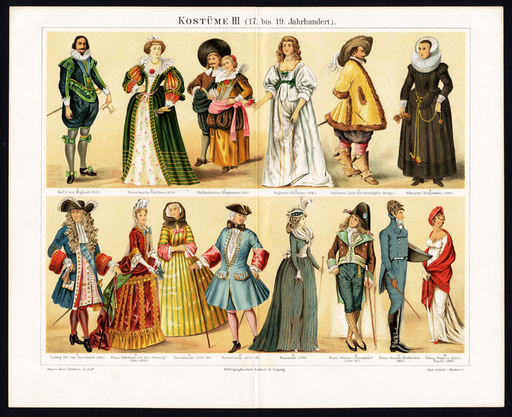 , Antique Costume Prints-ENGLAND-FRANCE-Meyers-1895, Pictura Antique Prints
