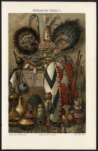Antique Print-AFRICA-ART-WEAPON-DRESS-MASAI-FETISH-Meyers-1893