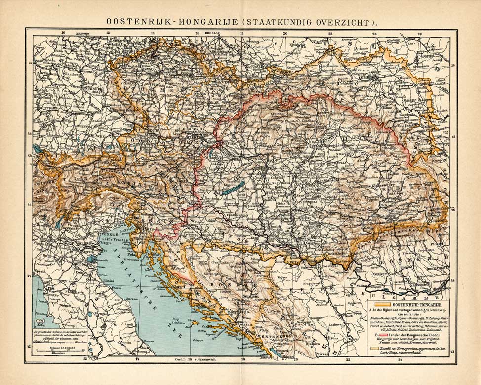 , Antique Map-AUSTRIA-HUNGARY-Oosthoek-1895, Pictura Antique Prints