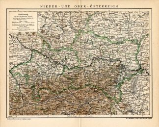 Antique Map-LOWER AUSTRIA-UPPER AUSTRIA-Meyers-1895
