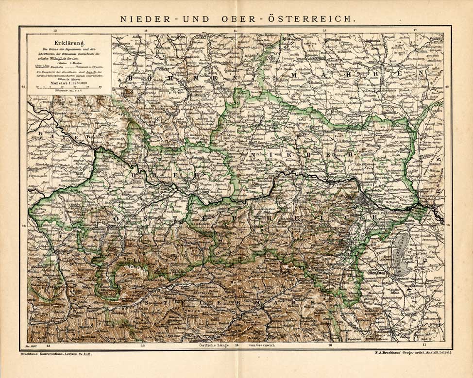 Bb06206 416x333 Antique Map-LOWER AUSTRIA-UPPER AUSTRIA-Meyers-1895