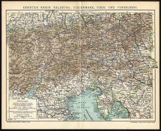 Antique Map-STYRIA-CARINTHIA-TYROL-AUSTRIA-Meyers-1895