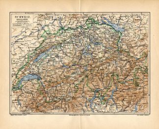 Antique Map-SWITZERLAND-SCHWEIZ-EUROPE-Meyers-1895
