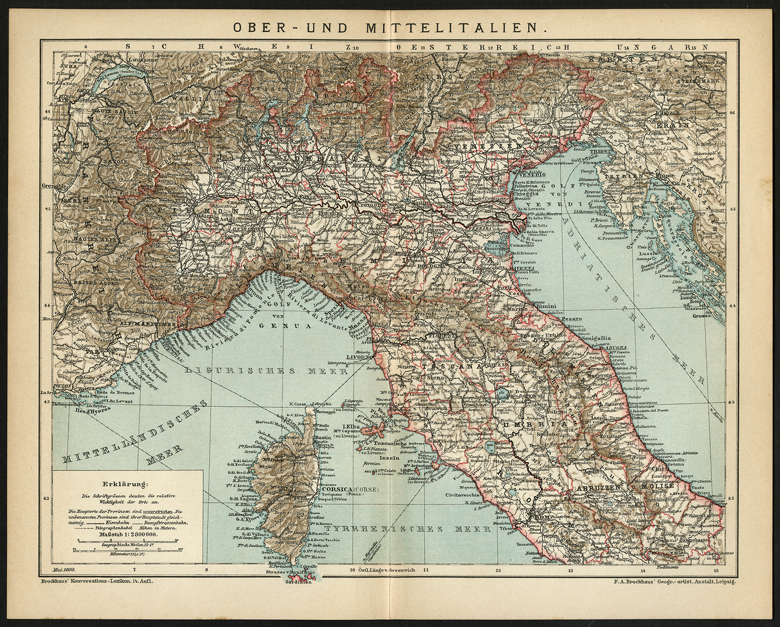 Bb06226 2 416x335 Antique Map-UPPER AND CENTRAL ITALY-Meyers-1895