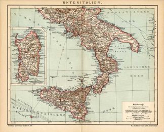 Antique Map-SOUTHERN ITALY-SICILY-SARDINIA-Meyers-1895