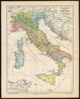 Antique Map-ITALY-EUROPE-HISTORY-CAESAR-Meyers-1895