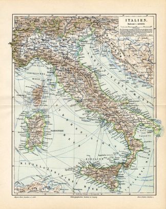 Antique Map-ITALY-SICILY-SARDINIA-EUROPE-Meyers-1895