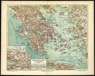 Antique Map-GREECE-ATTICA-BOETHIA-CRETE-EUROPE-Meyers-1895