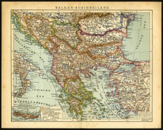 Antique Map-BALKAN-GREECE-CRETE-SERBIA-Winkler-Prins-1895