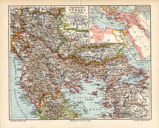Antique Map-EUROPEAN TURKEY-GREECE-SERBIA-Meyers-1895