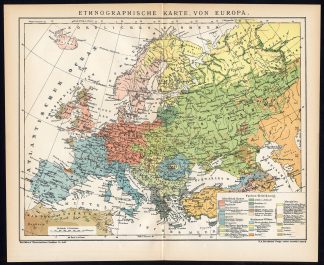 Antique Map-EUROPE-ETHNOGAPHY-RACES-Brockhaus-1893