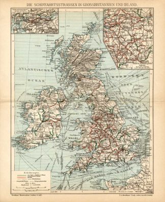 Antique Map-GREAT BRITAIN-IRELAND-SEA WAYS-Meyers-1895