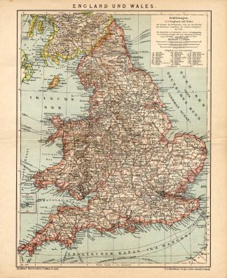 Antique Map-ENGLAND-WALES-GREAT BRITAIN-Meyers-1895
