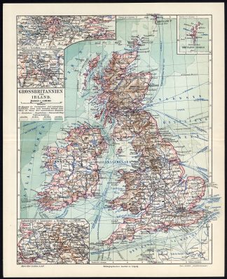 Antique Map-GREAT BRITAIN-ENGLAND-IRELAND-Meyers-1895