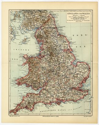 Antique Map-GREAT BRITAIN-ENGLAND-WALES-Meyers-1895