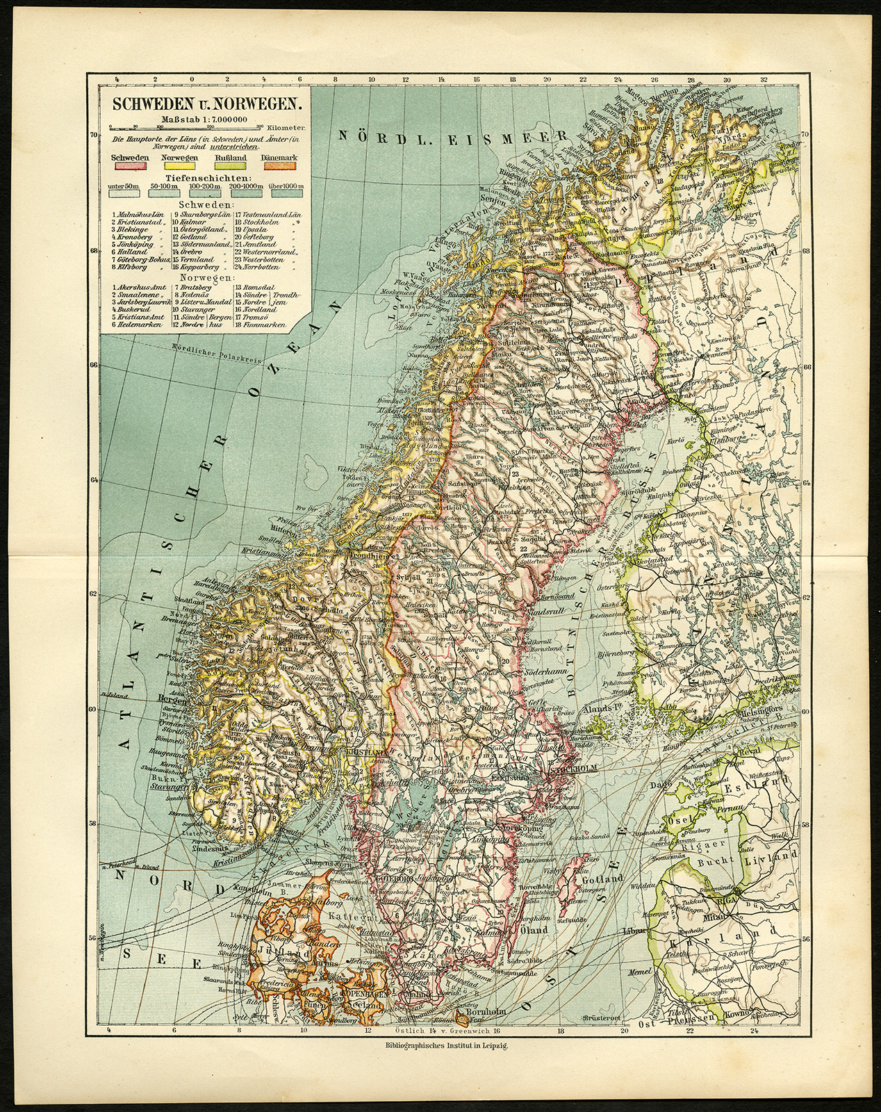 Bb06278 3 416x525 Antique Map-SCANDINAVIA-SWEDEN-NORWAY-Meyers-1903