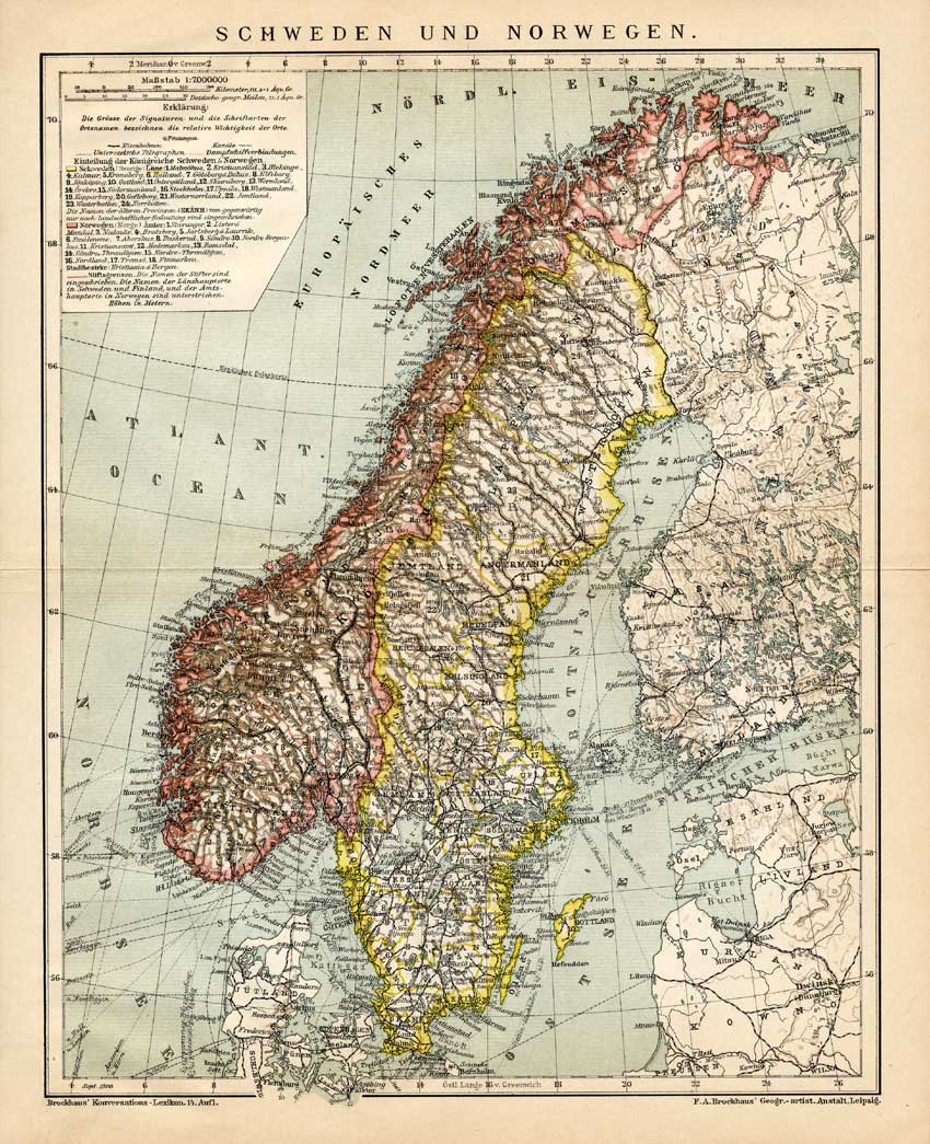 Bb06279 416x511 Antique Map-SCANDINAVIA-SWEDEN-NORWAY-Meyers-1895