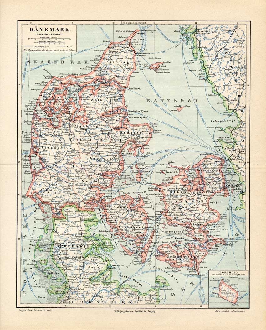 Bb06282 416x515 Antique Map-SCANDINAVIA-DENMARK-Meyers-1895