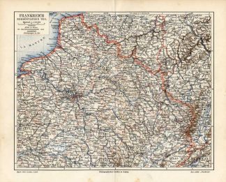 Antique Map-NORTH EAST FRANCE-BELGIUM-Meyers-1895