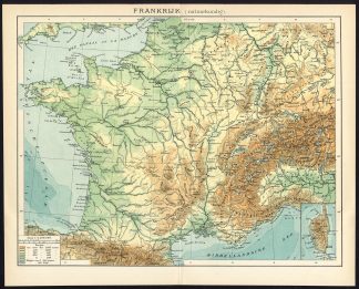 Antique Map-FRANCE-ELEVATION-HIGHTS-DEPTHS-Meyers-1895
