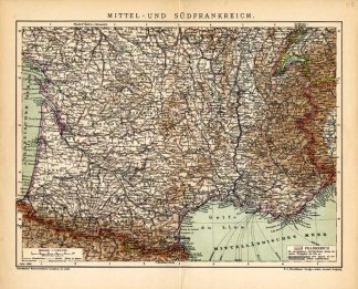 Antique Map-CENTRAL-SOUTHERN FRANCE-Meyers-1895