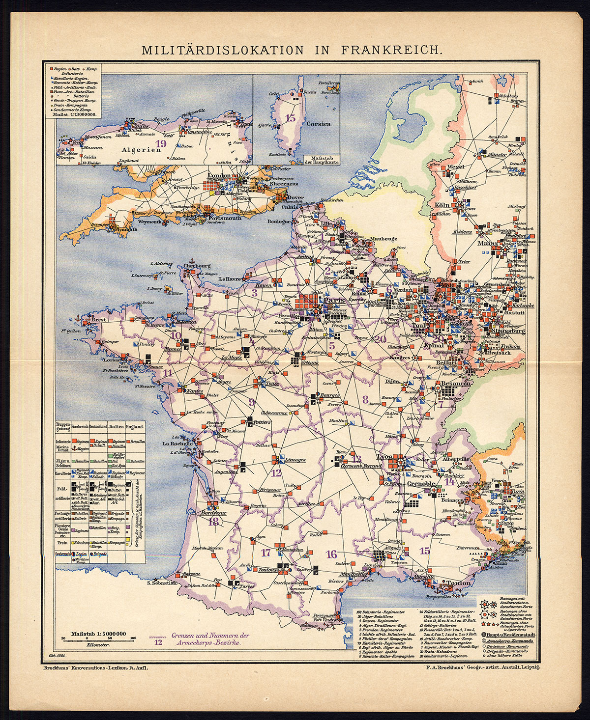 , Antique Map-FRANCE-HISTORY-MILITARY-Brockhaus-1893, Pictura Antique Prints