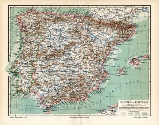 Antique Map-SPAIN-PORTUGAL-MALLORCA-EUROPA-Meyers-1895
