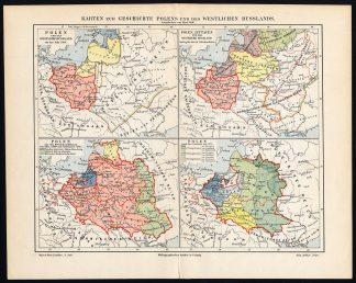 Antique Map-POLAND-WESTERN RUSSIA-HISTORY-Meyers-1902
