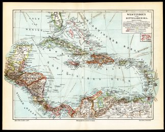 Antique Map-MIDDLE AMERICA-CARIBBEAN-PANAMA-Meyers-1895