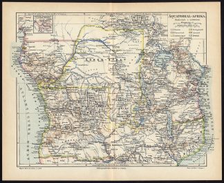 Antique Map-CENTRAL AFRICA-ANGOLA-MOZAMBIQUE-KONGO-UGANDA-Meyers-1893