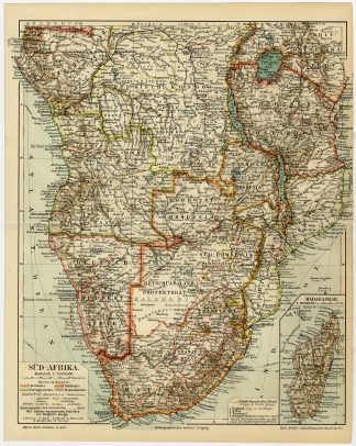 Antique Map-SOUTH AFRICA-CONGO-CENTRAL AFRICA-MADAGASCAR-Meyers-1895