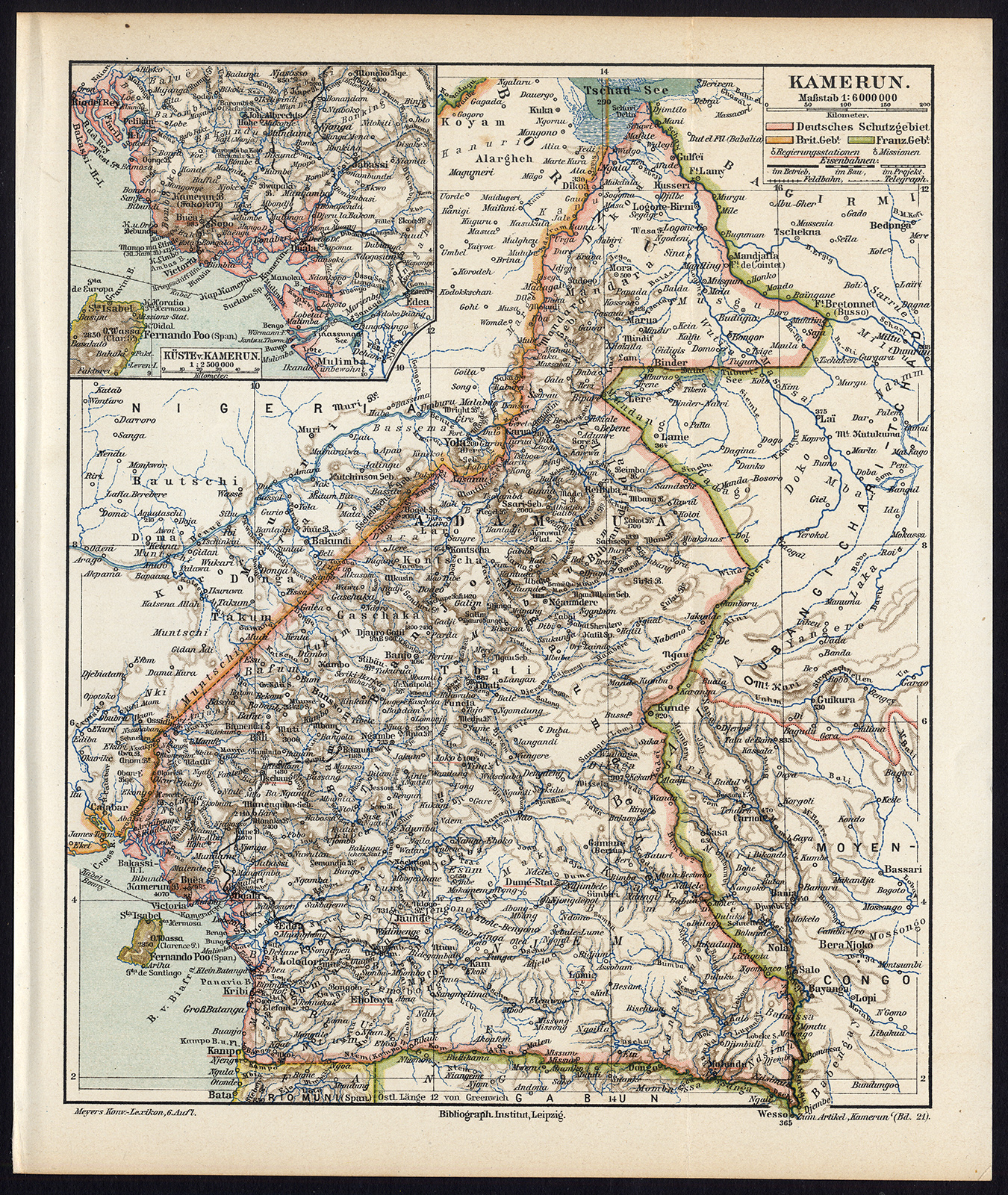 , Antique Map-AFRICA-CAMEROON-Meyers-1902, Pictura Antique Prints