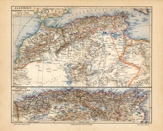 Antique Map-MOROCCO-ALGERIA-TUNESIA-AFRICA-MEDITERRANEAN-Meyers-1895