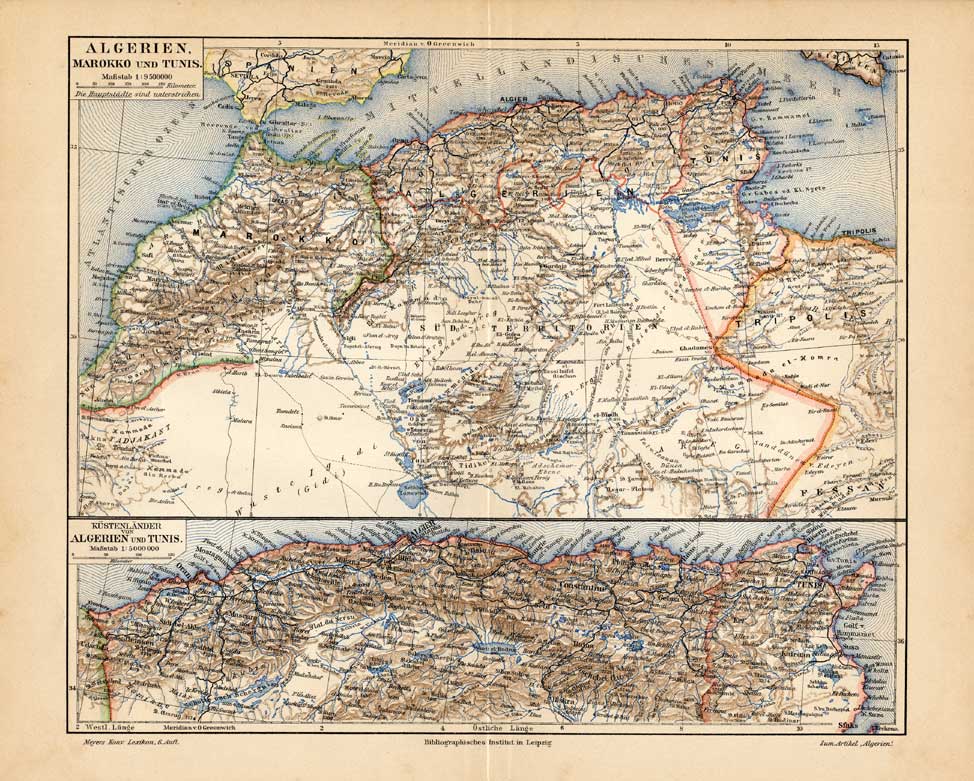 Bb06401 416x334 Antique Map-MOROCCO-ALGERIA-TUNESIA-AFRICA-MEDITERRANEAN-Meyers-1895