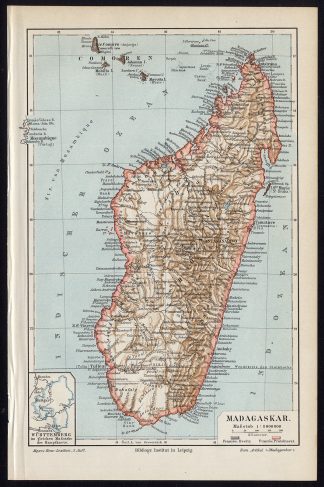 Antique Map-MADAGASCAR-AFRICA-ISLAND-INDIAN OCEAN-Meyers-1895