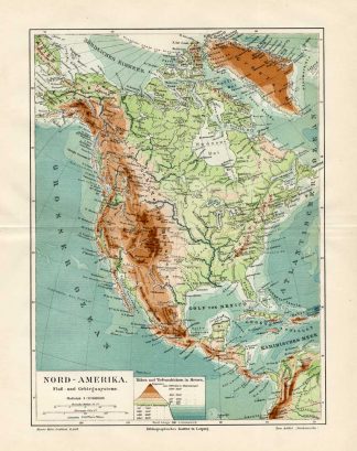 Antique Map-NORTH AMERICA-MOUNTAIN-RIVER-Meyers-1895