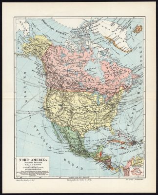 Antique Map-NORTH AMERICA-CANADA-USA-MEXICO-Meyers-1895