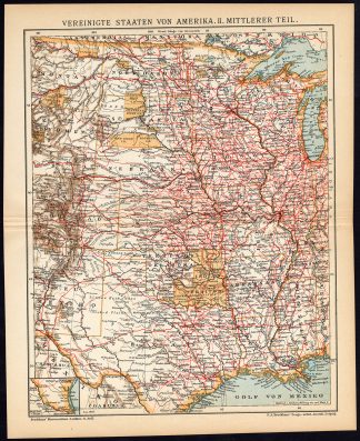 Antique Map-NORTH AMERICA-TEXAS-USA-KANSAS-Brockhaus-1893