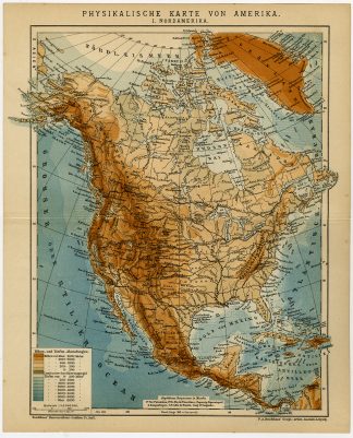 Antique Map-NORTH AMERICA-USA-CANADA-MEXICO-Brockhaus-1895