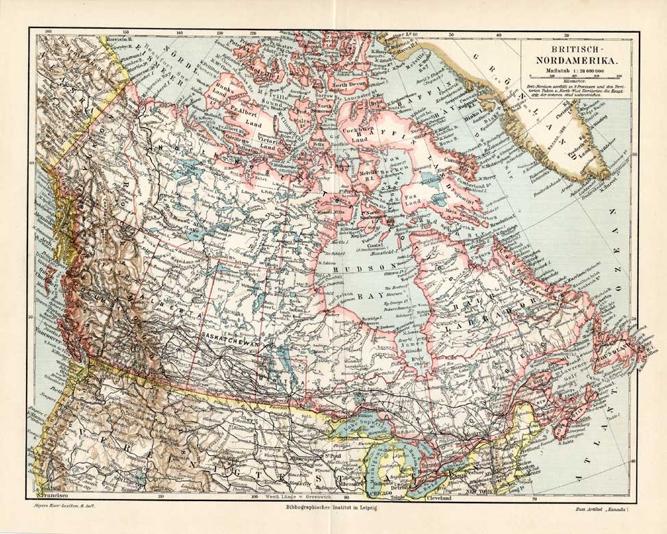, Antique Map-BRITISH NORTH AMERICA-CANADA-Meyers-1895, Pictura Antique Prints