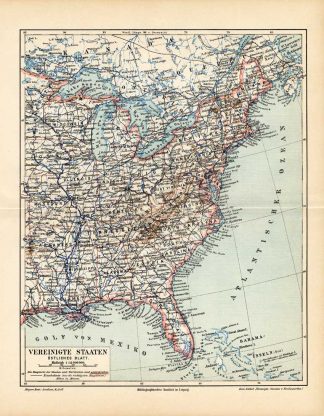 Antique Map-USA-FLORIDA-NEW YORK-MAINE-Meyers-1895