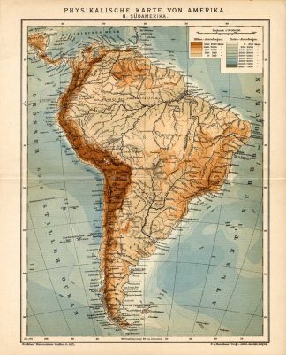 Antique Map-SOUTH AMERICA-PHYSICS-Meyers-1895
