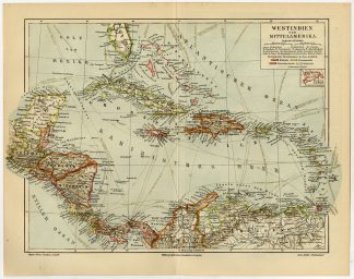 Antique Map-CARIBBEAN-ANTILLES-CUBA-BAHAMAS-Meyers-1895