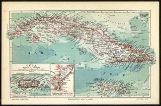 Antique Map-CUBA-JAMAICA-PUERTO RICO-Meyers-1895